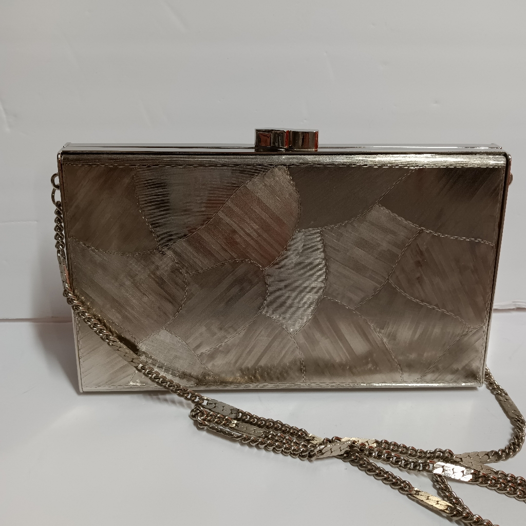 Nordstrom Italian Brushed Metal Patchwork Clutch / Shoulder Bag Chain Strap
